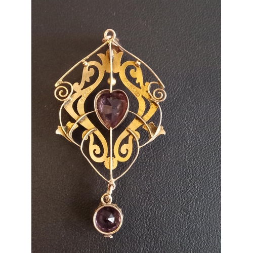 21 - Victorian Art Nouveau 9ct Gold Pendant set with Amethysts