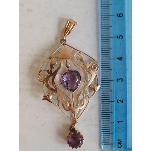 21 - Victorian Art Nouveau 9ct Gold Pendant set with Amethysts