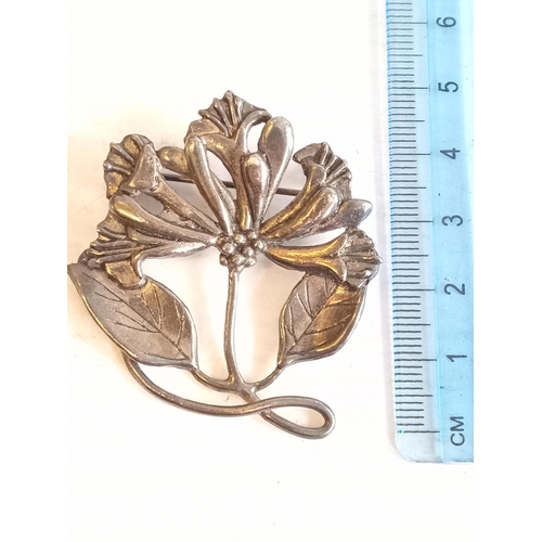 22 - White Metal Flower Brooch Marked MASJ