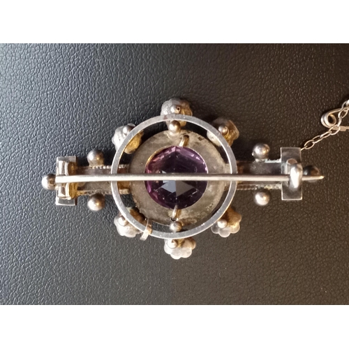 25 - Victorian Silver & 9ct Gold Brooch with Huge Amethyst