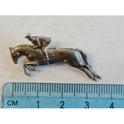 264 - Silver Race Horse & Rider Brooch