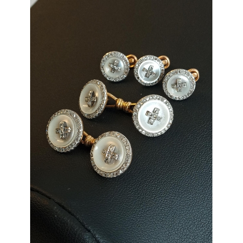 26A - Cuff Link Set & Collar Set. 18ct Gold Set with Diamonds & Mother of Pearl Inlay. Made By Lozenger of... 