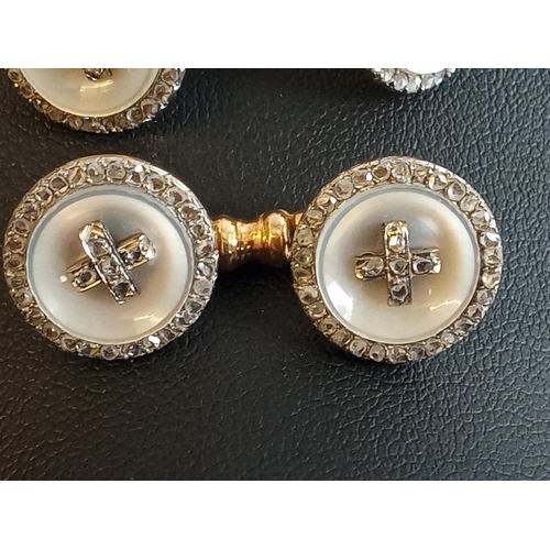 26A - Cuff Link Set & Collar Set. 18ct Gold Set with Diamonds & Mother of Pearl Inlay. Made By Lozenger of... 