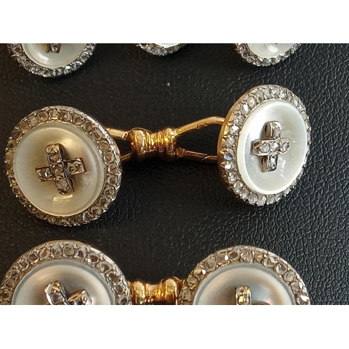 26A - Cuff Link Set & Collar Set. 18ct Gold Set with Diamonds & Mother of Pearl Inlay. Made By Lozenger of... 