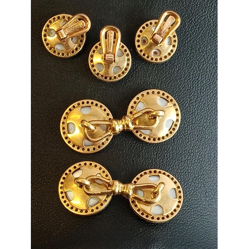 26A - Cuff Link Set & Collar Set. 18ct Gold Set with Diamonds & Mother of Pearl Inlay. Made By Lozenger of... 