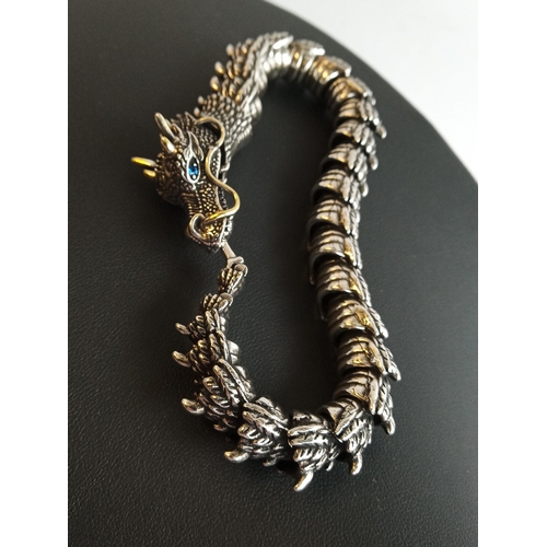 298 - Lovely White Metal Articulated Dragon with Jaw Strung Clasp