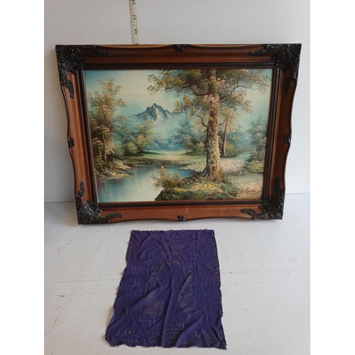 362 - Signed Oil on Canvas & Silk Coronation Hanky