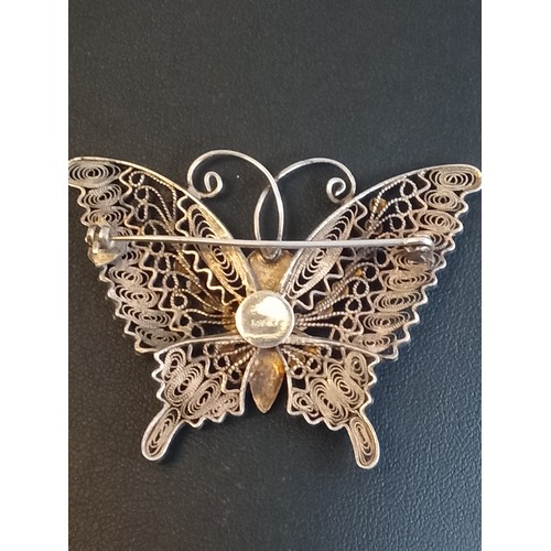 46 - Elegant Brooch with Enamel turquoise Butterfly Set in Silver, from 1970's