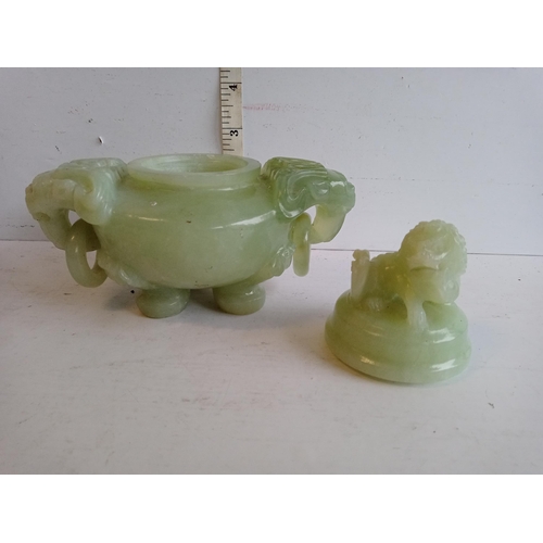 192 - 19th Century Chinese Jade Censor with Foo Lion Decoration to Lid & Handles