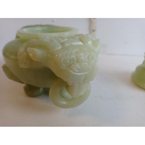 192 - 19th Century Chinese Jade Censor with Foo Lion Decoration to Lid & Handles