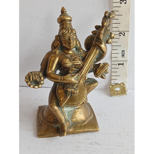 167 - Sitting Goddess Saraswati Bronze, Circa 1800's