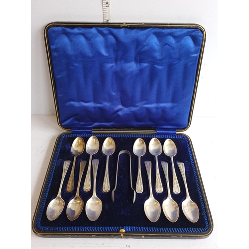 298 - 12 Piece Sterling Silver Spoons & Sugar Tongs, Boxed