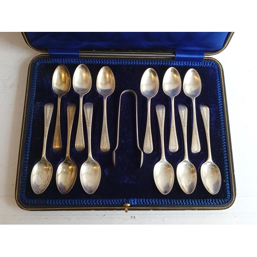 298 - 12 Piece Sterling Silver Spoons & Sugar Tongs, Boxed