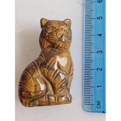 165 - Top Quality Tigers Eye Carved Cat Brooch