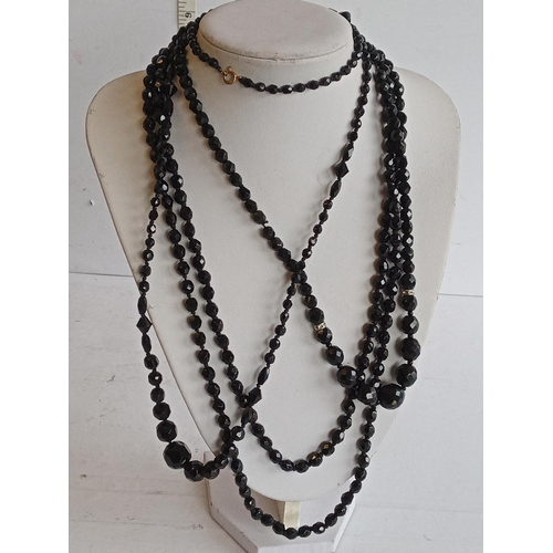 148 - 3 French Art Deco Black Glass Necklaces