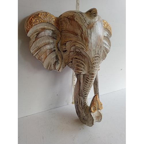 211 - Large Wooden Carved Elephant Head Wall Plaque