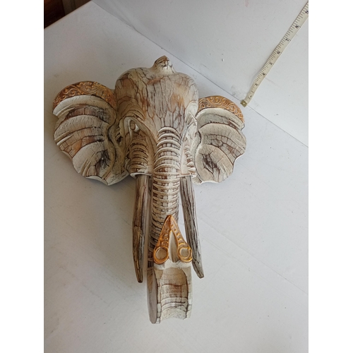 211 - Large Wooden Carved Elephant Head Wall Plaque