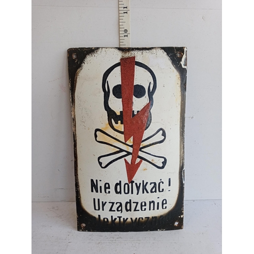 115 - Vintage Enamel Polish Warning Sign, Prisoner of War Camp