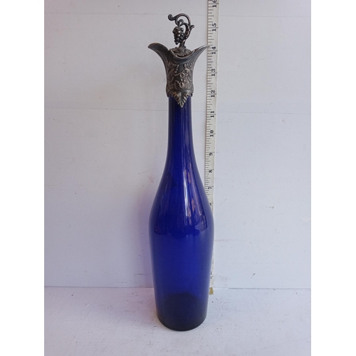 118 - Lovely Circa 1810 Edwardian Blue Glass Wine Bottle with Silver Top & Stopper