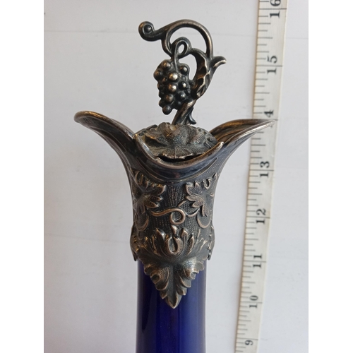 118 - Lovely Circa 1810 Edwardian Blue Glass Wine Bottle with Silver Top & Stopper