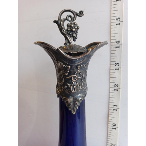 118 - Lovely Circa 1810 Edwardian Blue Glass Wine Bottle with Silver Top & Stopper