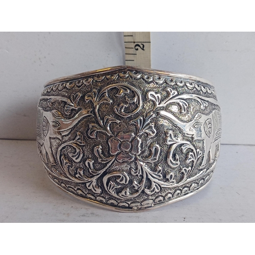 20 - Silver Indian Cuff Bangle with Elephant Decoration