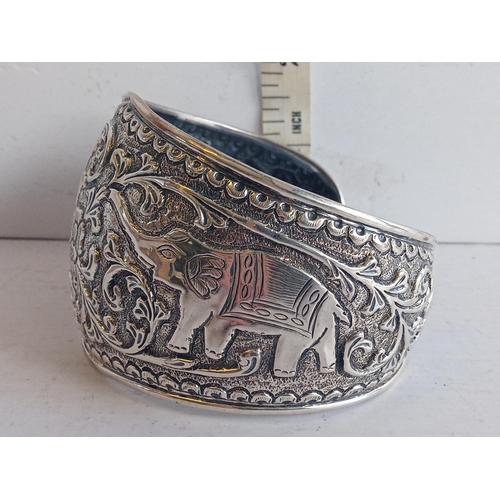 20 - Silver Indian Cuff Bangle with Elephant Decoration