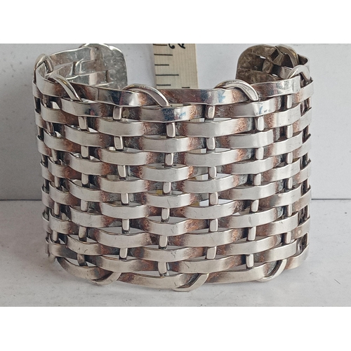 25 - Vintage Silver Weave Cuff Bangle 73.49 grams