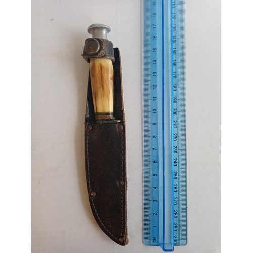 40 - Small Horn Handle Knife with Leather Sheath