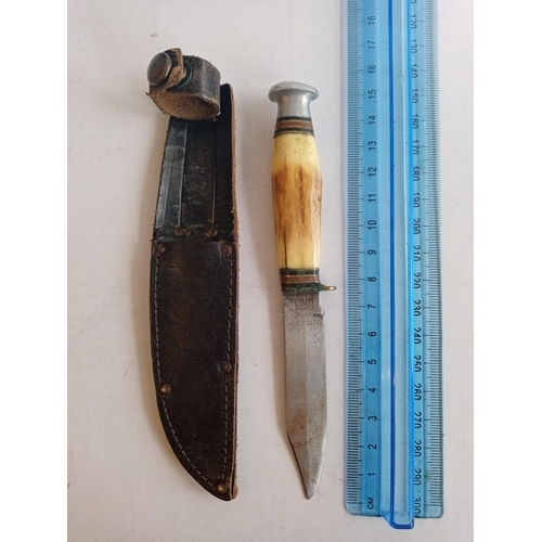 40 - Small Horn Handle Knife with Leather Sheath