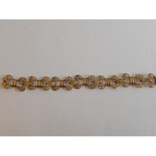 149 - Beautiful Vintage Gold Guilt on Unmarked Silver Bow Bracelet, 14.46 grams