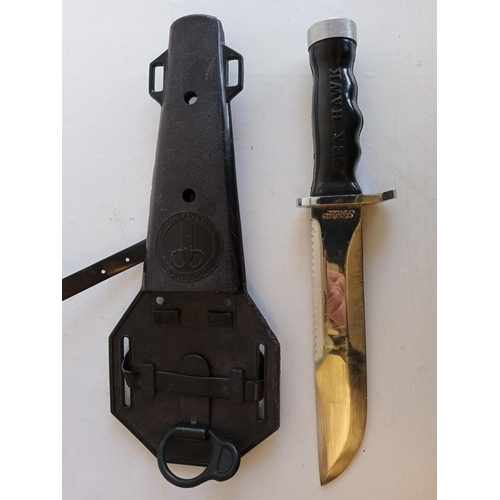 150 - Really Good Quality Divers Knife in Sheath, Sea Hawk