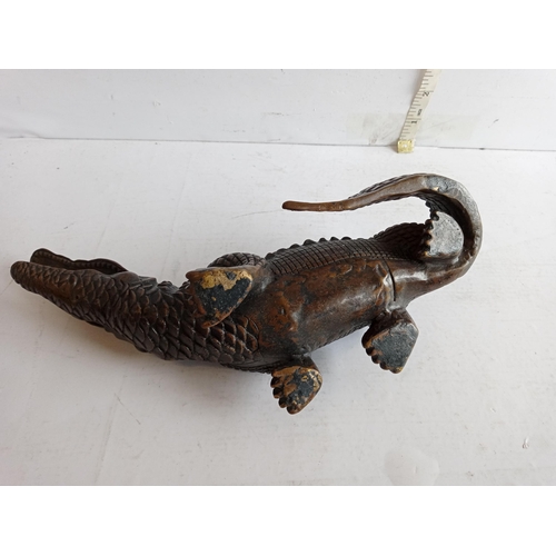 52 - Very Well Cast Heavy Bronze Crocodile