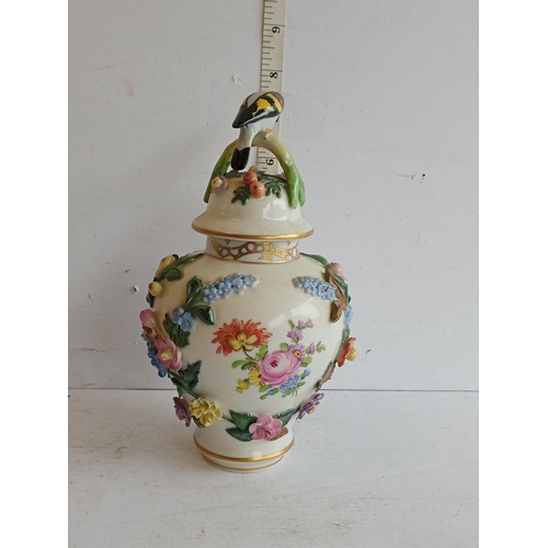 55 - Dresden Flower & Bird Decorated Lidded Vase