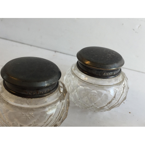 122 - Pair of Cut Glass & Solid Silver Topped Ink Pots