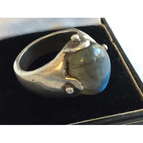 128 - Brutalist Silver Ring with Moonstone