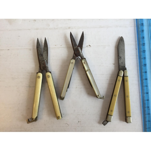 290 - 3 Old Scissor Folding Knives