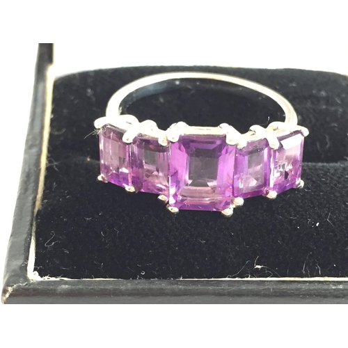 307 - Silver Ring with Purple Stones, size O