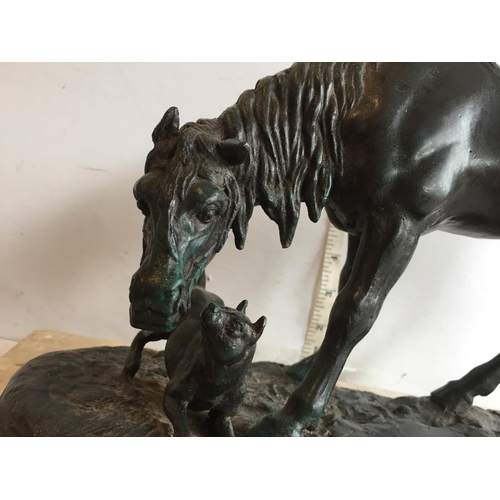 345 - Heavy Bronze Horse & Dog ornament on Marble Base