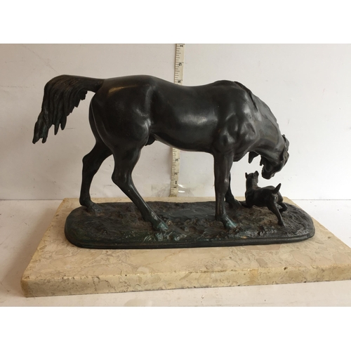 345 - Heavy Bronze Horse & Dog ornament on Marble Base