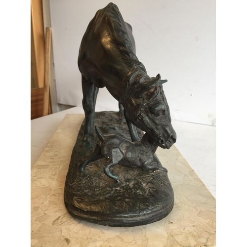 345 - Heavy Bronze Horse & Dog ornament on Marble Base