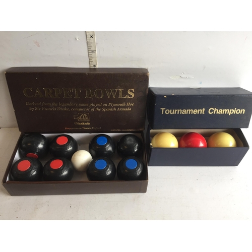 446 - Tournament Billiard Balls x3 & Carpet Bowls Set