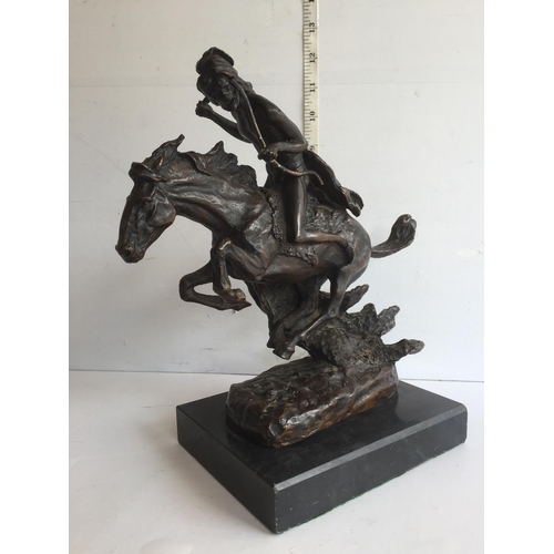 229 - Signed Remington Style Bronze Horse on Marble Base. Very Nice Casting