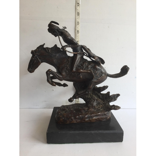 229 - Signed Remington Style Bronze Horse on Marble Base. Very Nice Casting