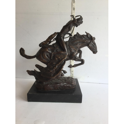 229 - Signed Remington Style Bronze Horse on Marble Base. Very Nice Casting