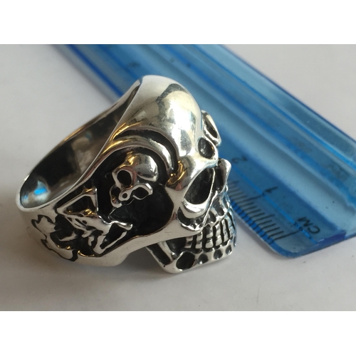 5 - Solid Silver Skull Ring, Size X