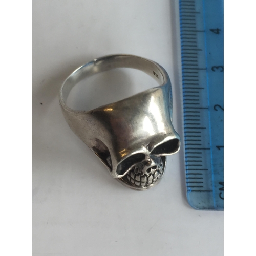 6 - Solid Silver Skull Ring, Size Z