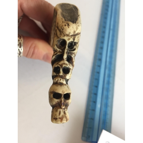 86 - Antique Carved Walking Stick Handle with Skulls