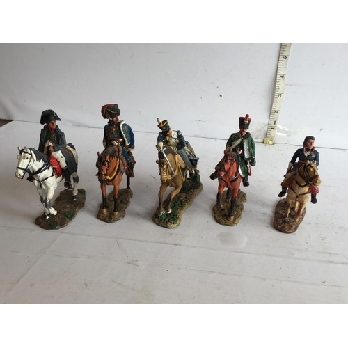 218 - 5 Assorted Delprado Military Lead Horses & Riders