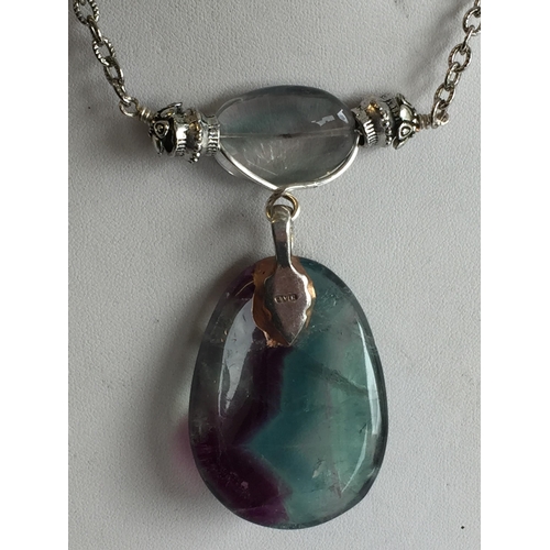 288 - Sterling Silver Blue John/Amethyst Pendant with Chain